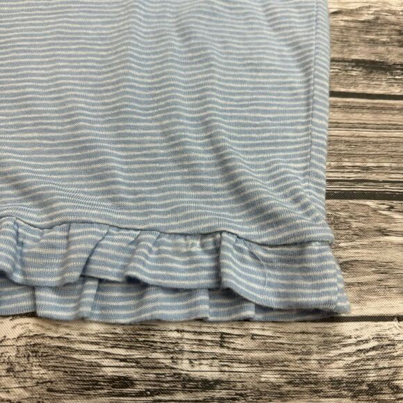 Women's LOFT Blue White Striped Crop Tee Ruffle Hem Long Sleeve M - Picture 6 of 13